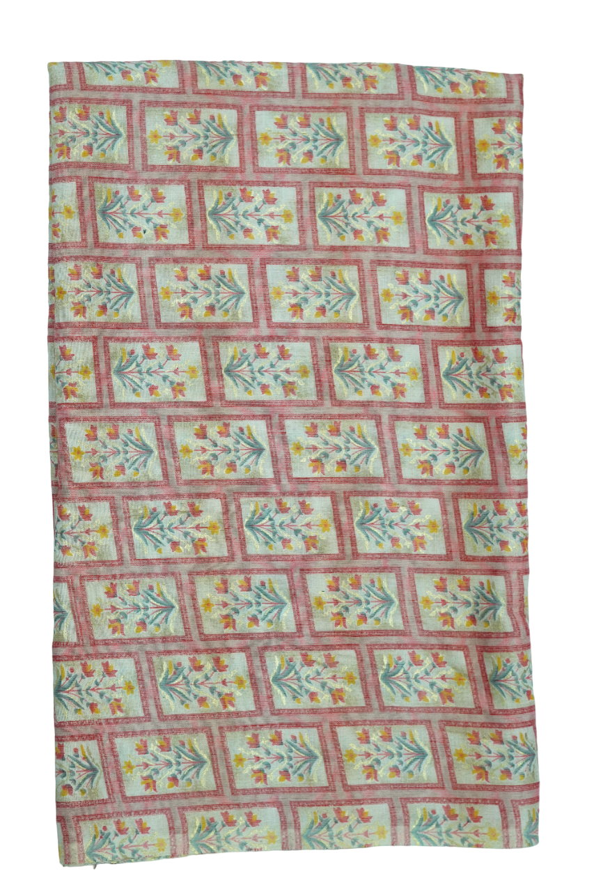 Pink Floral Printed Rayon Capsule Foil Fabric