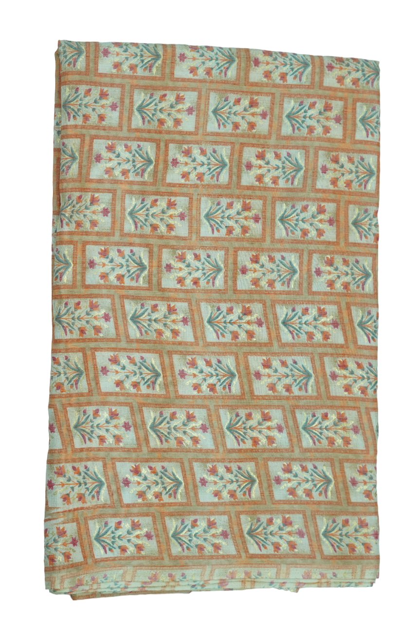 Peach Floral Printed Rayon Capsule Foil Fabric