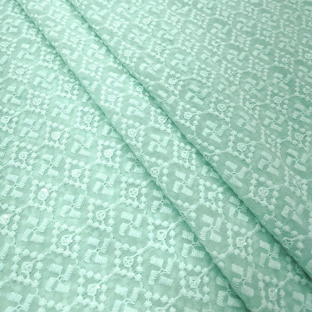 Sea Green Traditional Chikankari Georgette Fabric