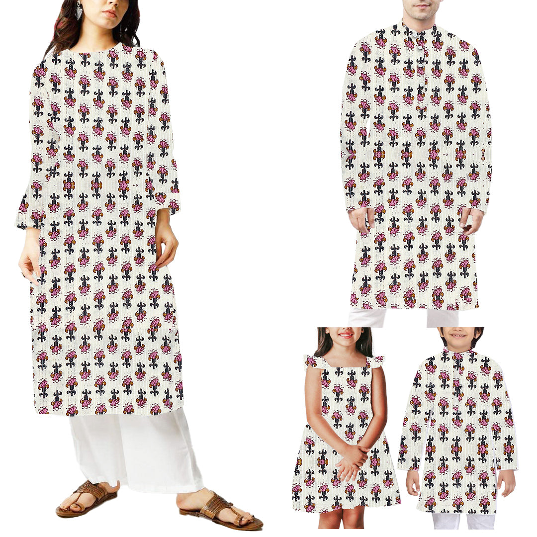 हल्का क्रीम पुष्प मुद्रित सूती कांथा कपड़ा