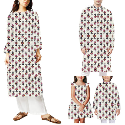 हल्का क्रीम पुष्प मुद्रित सूती कांथा कपड़ा