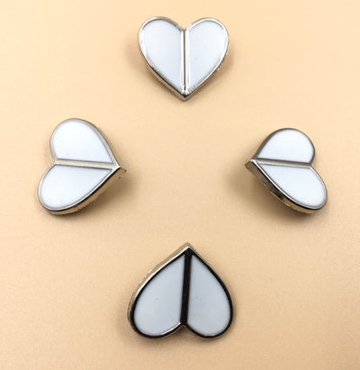 Silver & White Heart Shape Clip Cufflinks