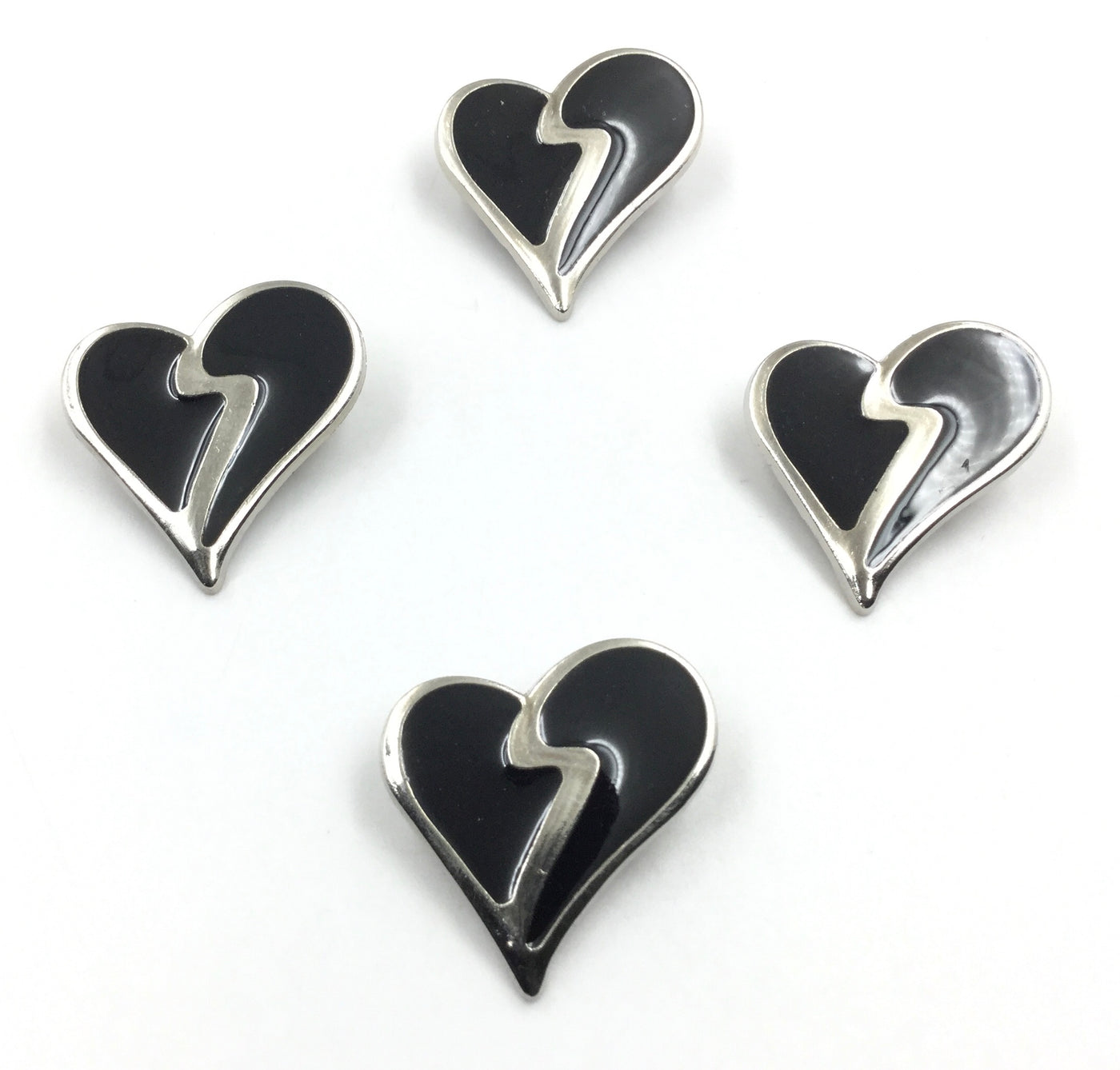 Silver & Black Heart Shape Clip Cufflinks