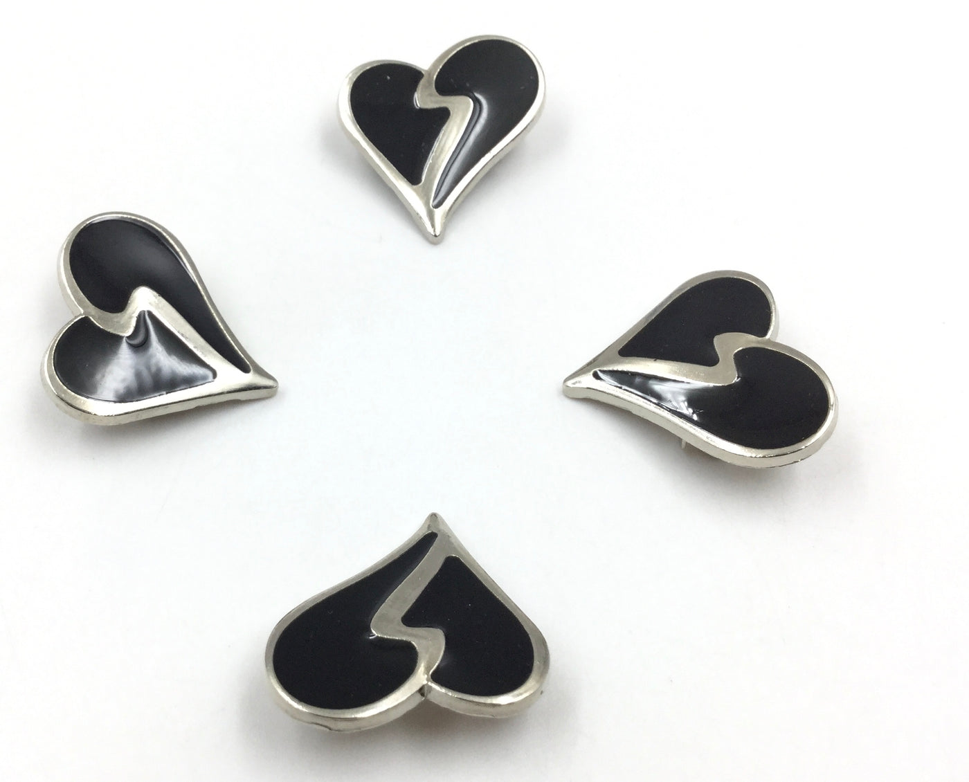 Silver & Black Heart Shape Clip Cufflinks