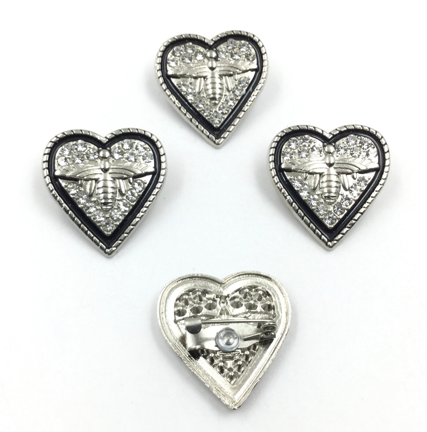 Silver & Black Heart Shape Clip Cufflinks