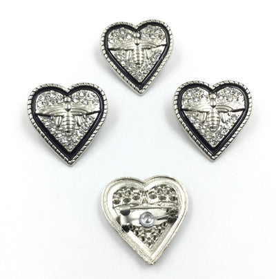 Silver & Black Heart Shape Clip Cufflinks