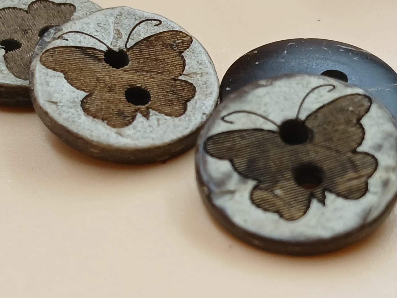 Beige Butterfly Printed 24L Circular 2 Hole Wooden Buttons