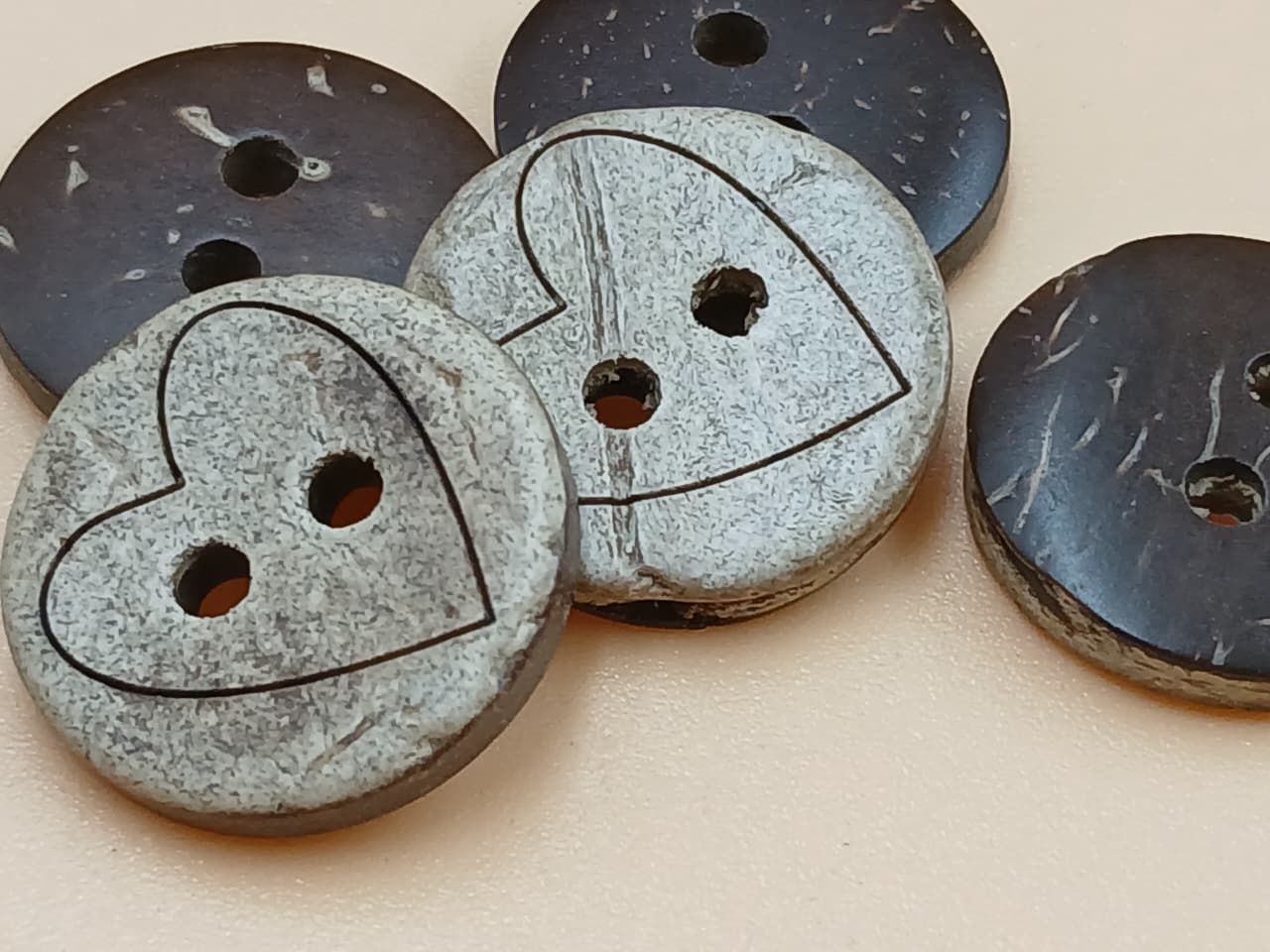 Beige Heart Printed 20L Circular 2 Hole Wooden Buttons