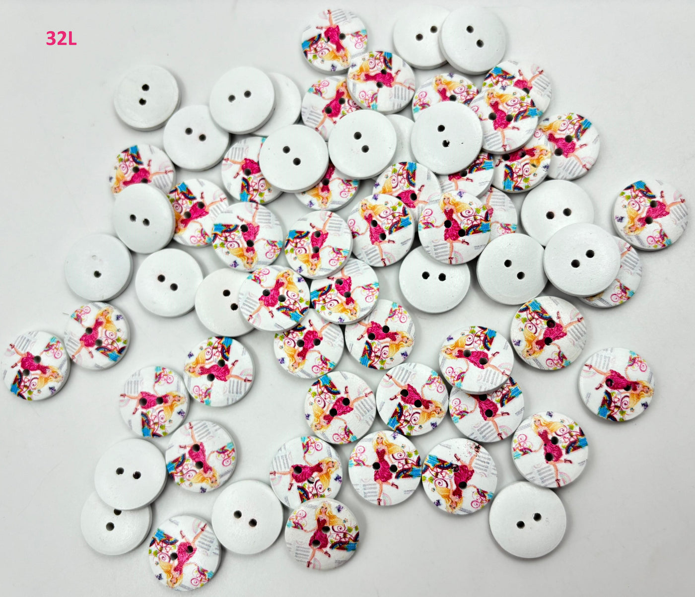 Multicolor Barbie Printed Wooden Buttons