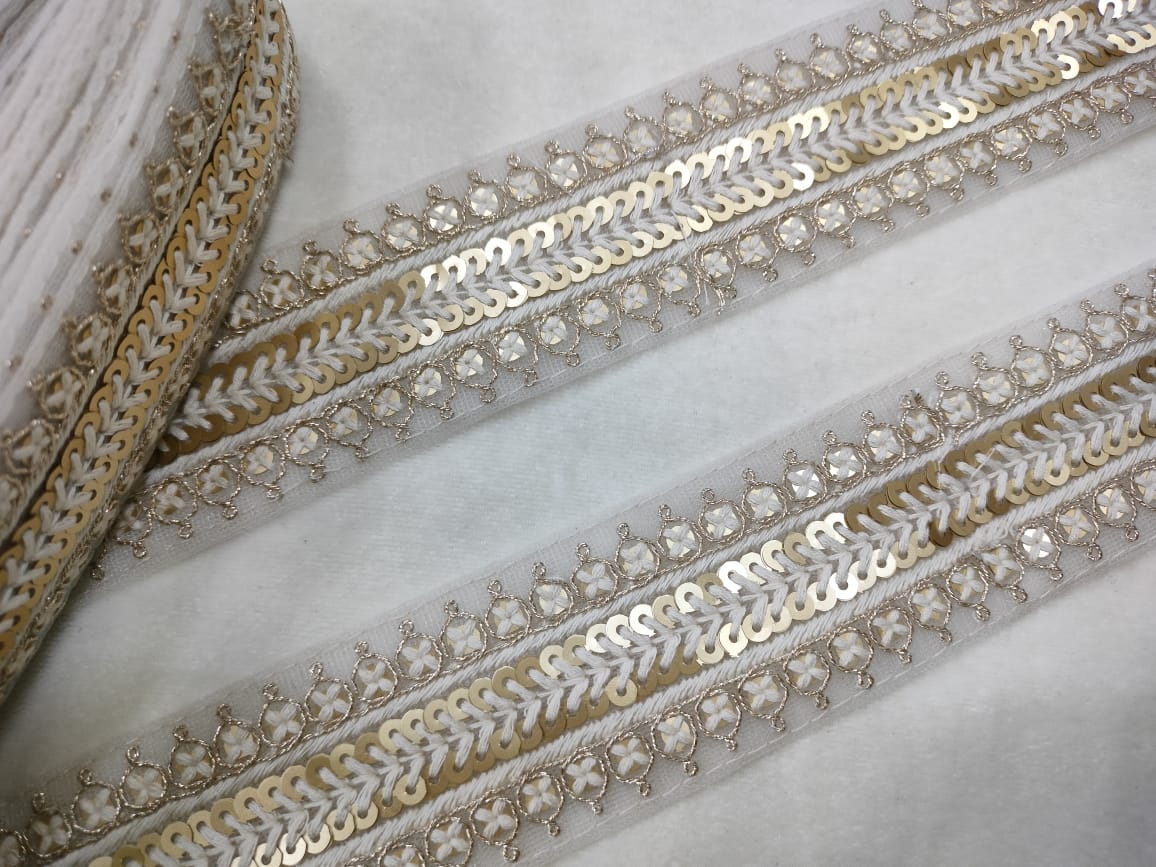 White & Golden Embellished Gota Trim