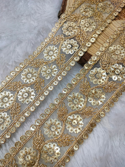 Golden Fancy Zari Sequins Work Embellished Trim