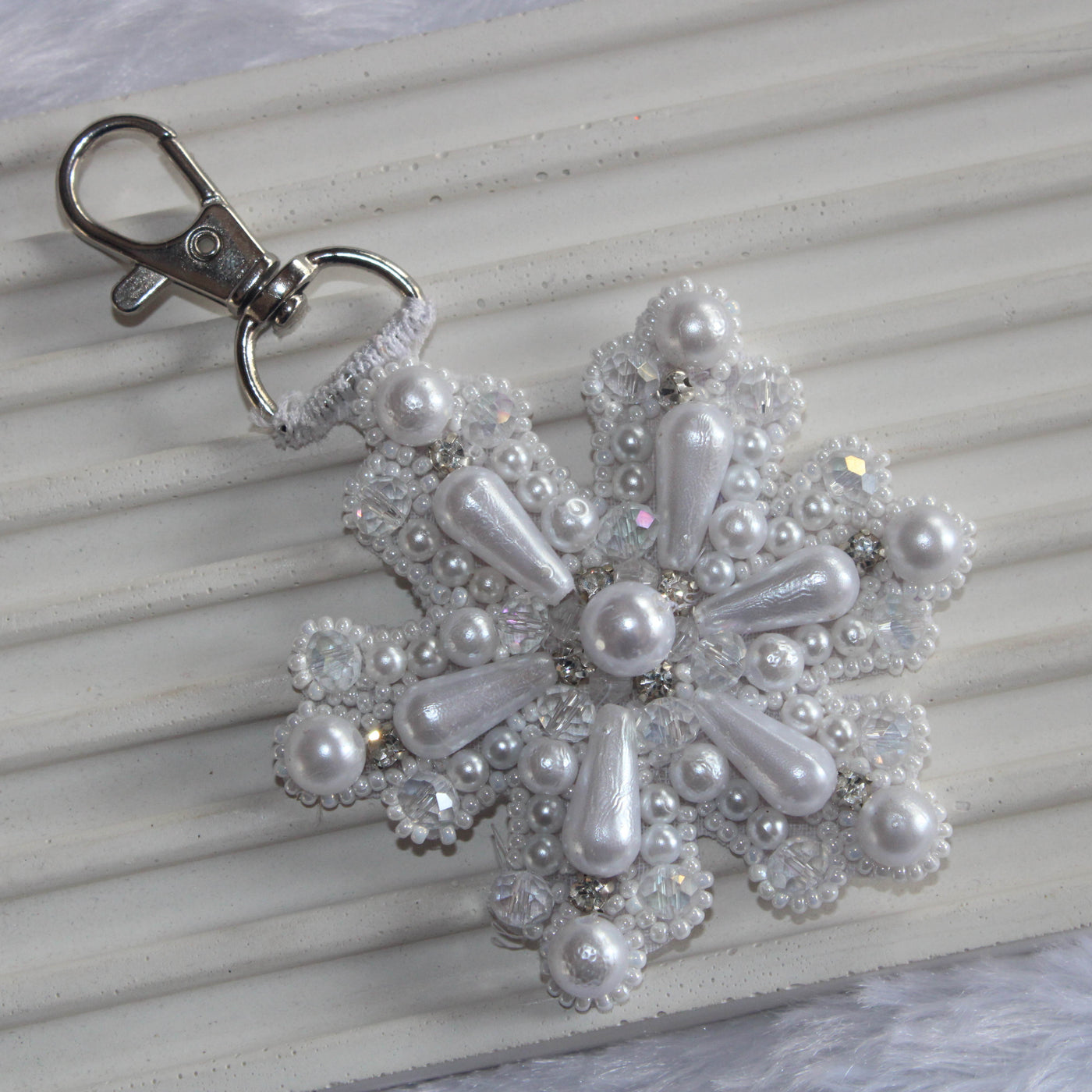 White Snowflakes Stone Work Bag Charms