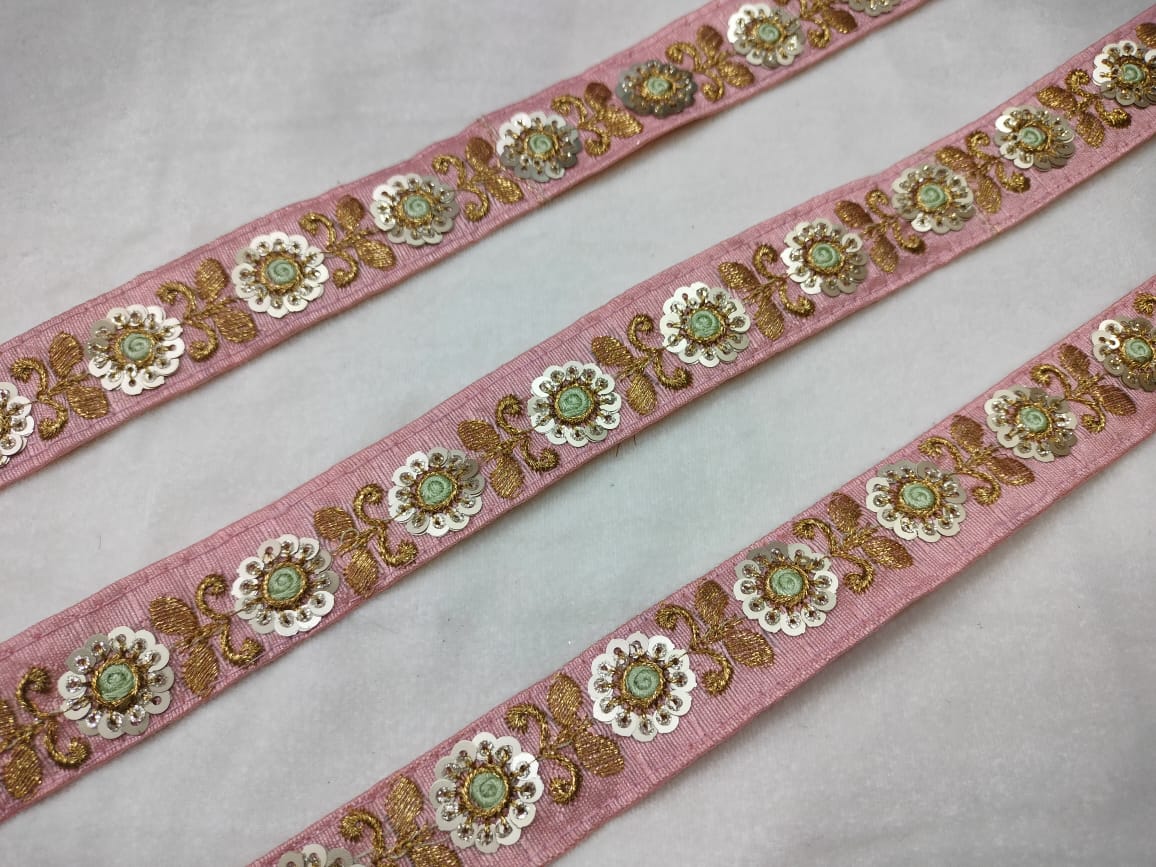 Light pink Sequence Thread Work Lace