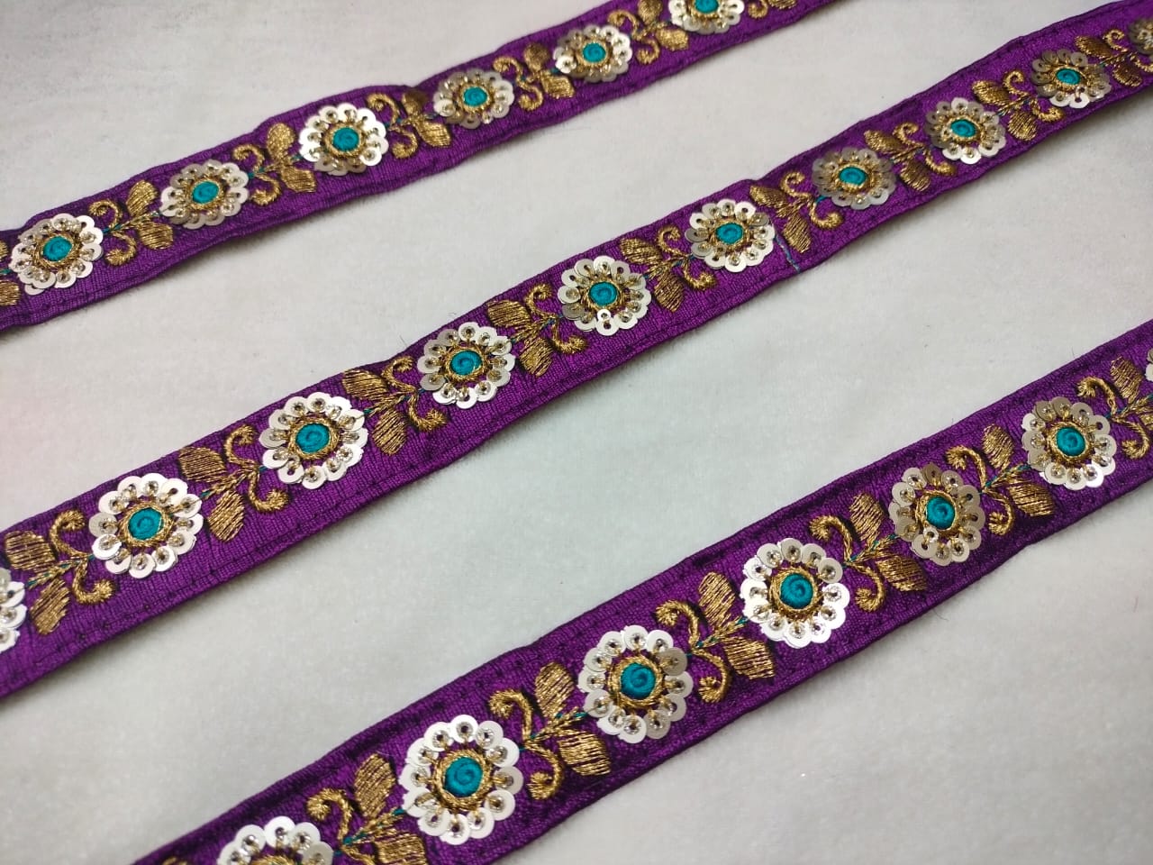 Purple Sequence Thread Work Lace