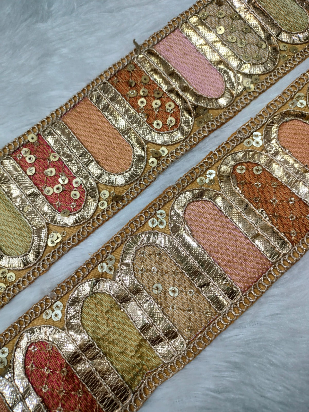 Beige Multicolor Traditional Fancy Embellished Trim