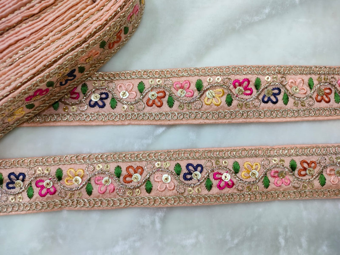 Peach Embroidered Lace