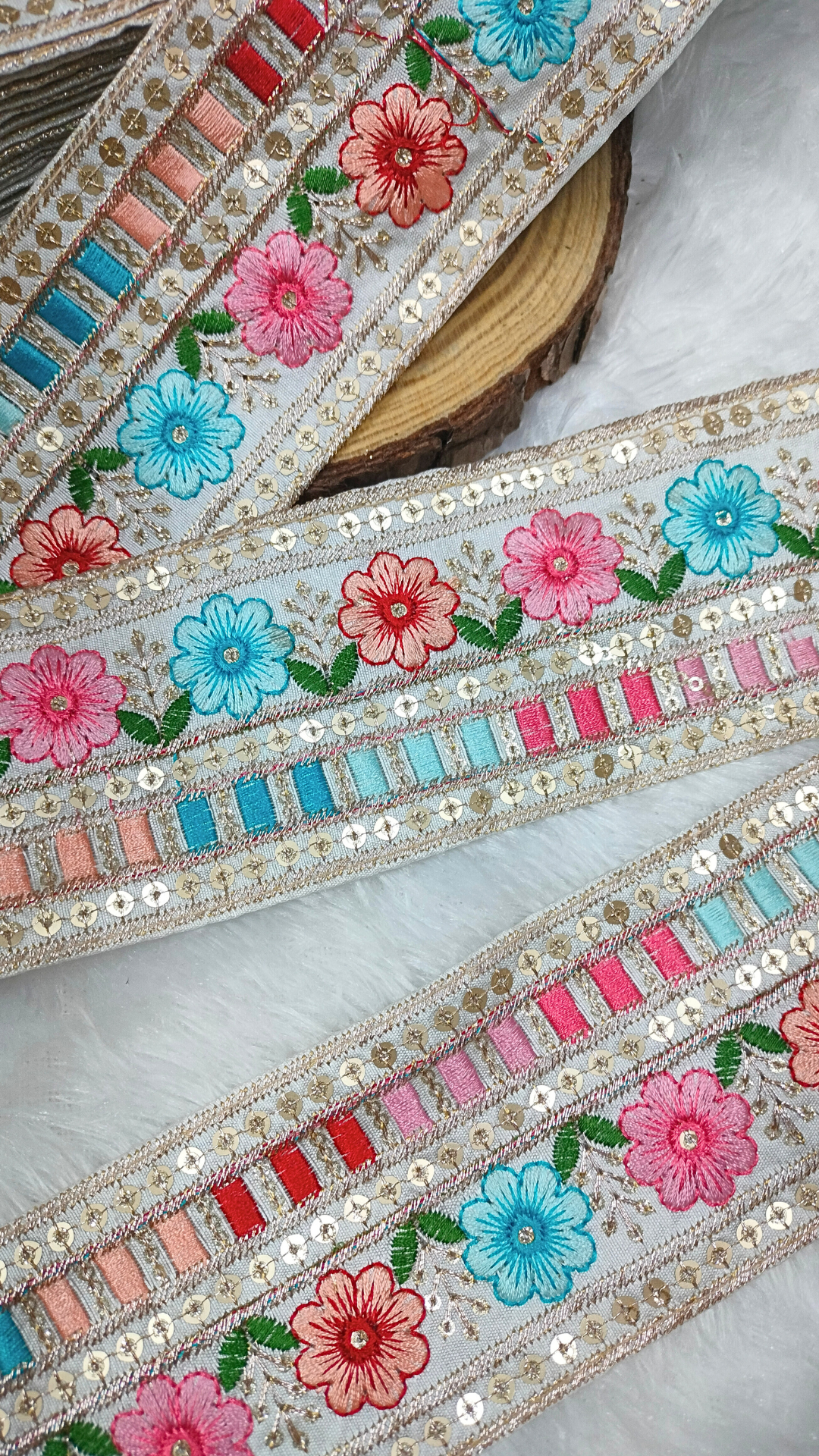 White Floral Fancy Embellished Trim