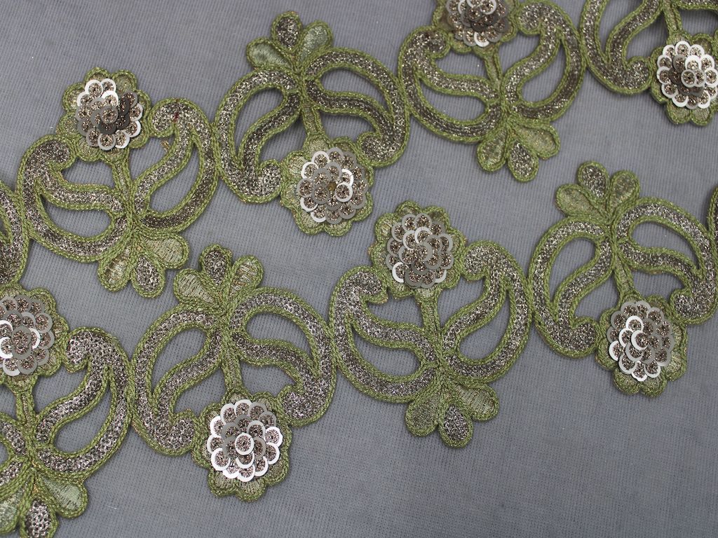 Light Green & Golden Sequins and Zari Cut Work Embroidered Border