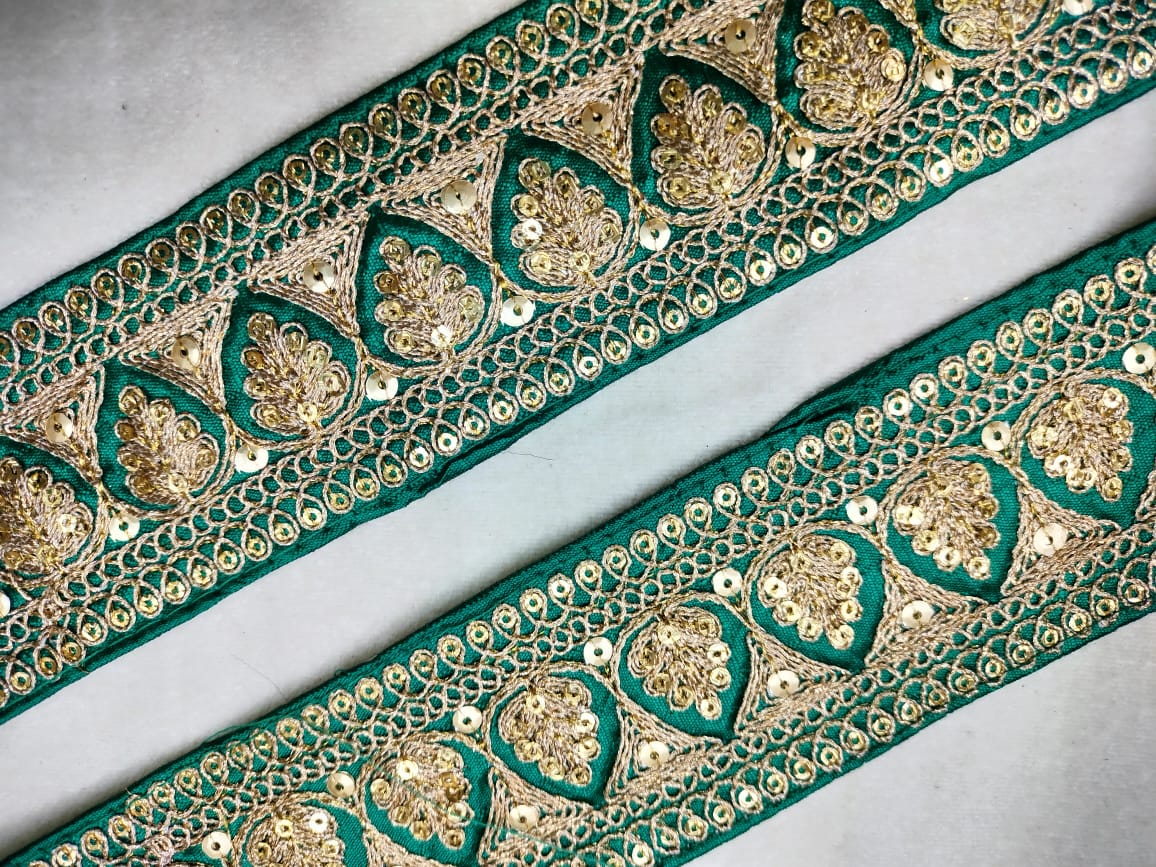 Turquoise Fancy Sequins Trim Embroidered Border