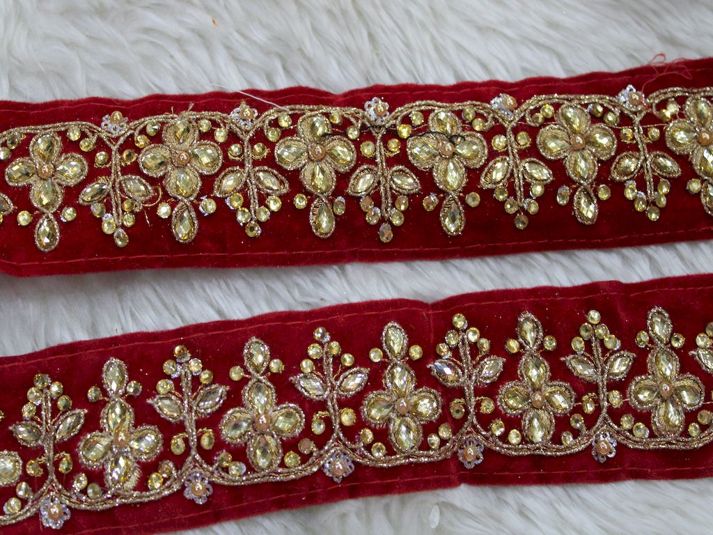 Dark Red & Golden Fancy Zari Trim