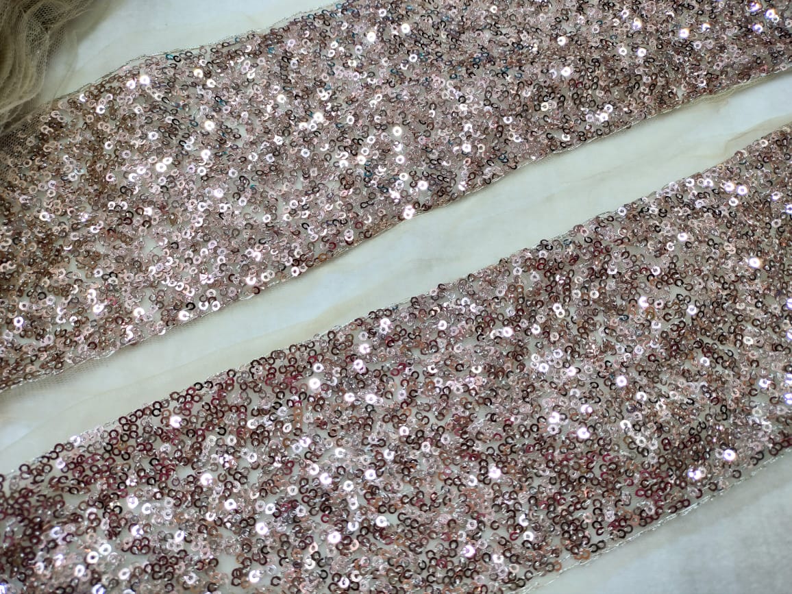 Rose Golden Fancy Sequins Work Embroidered Borders