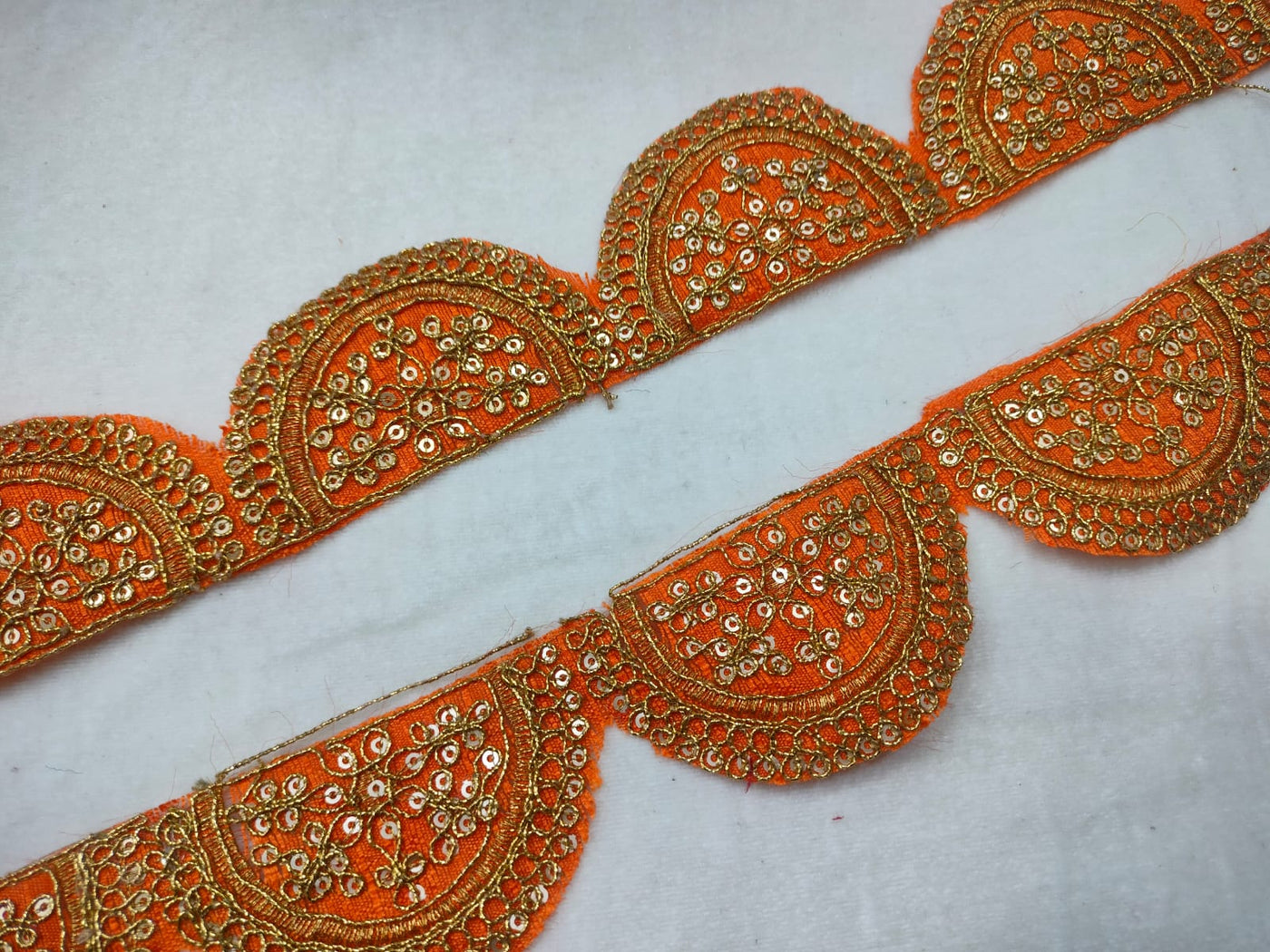 Orange Fancy Sequins and Zari Work Embroidered Border