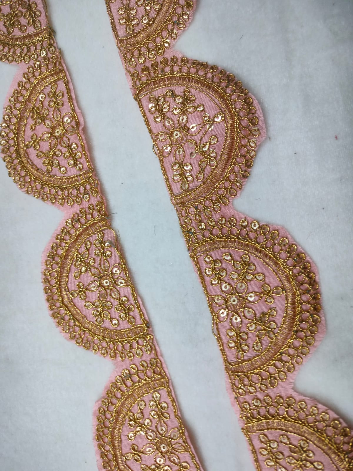 Light Pink Fancy Sequins and Zari Work Embroidered Border