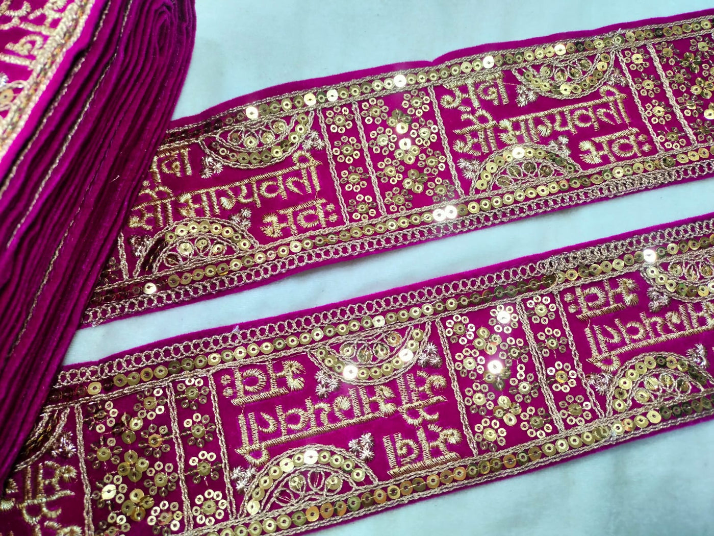 Purple & Golden Zari & Sequins Embroidered Border