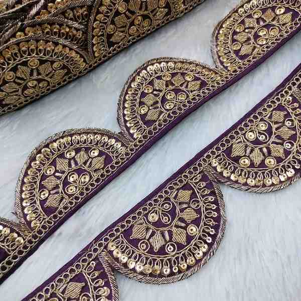 Purple Zardozi Scalloped Trim