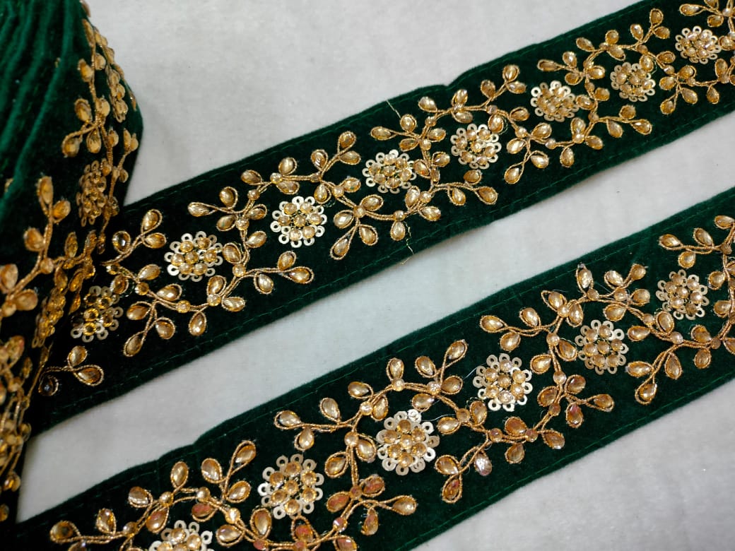 Dark Green Embellished Fancy Lace