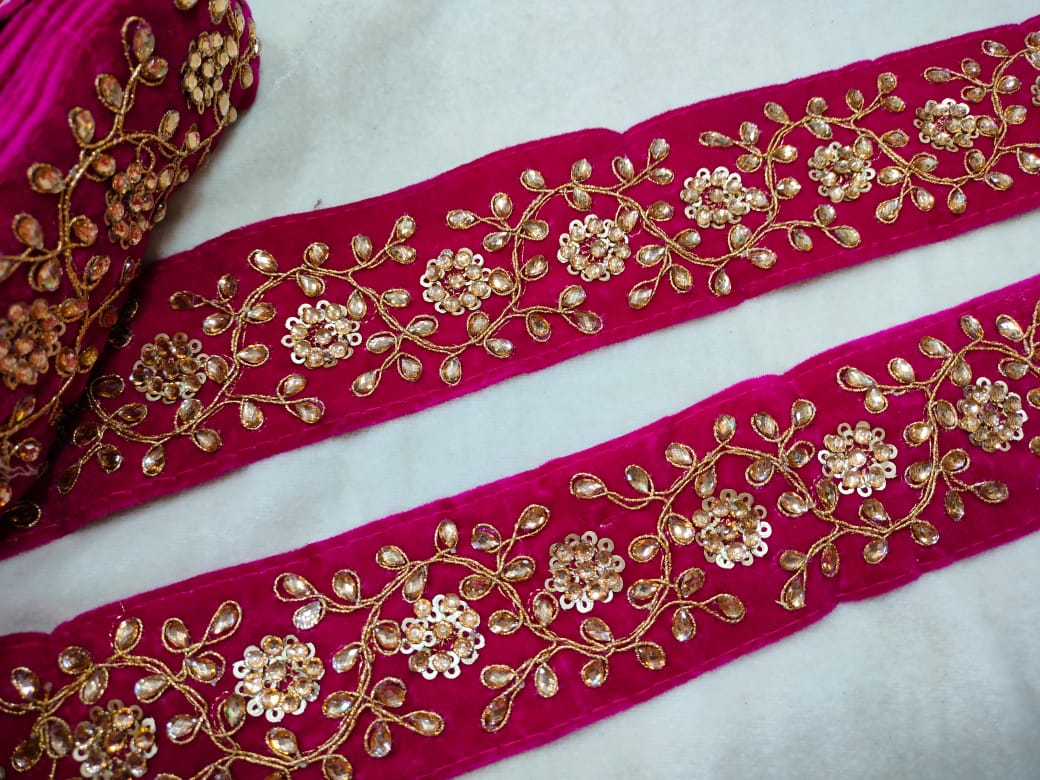 Magenta Embellished Fancy Work Lace