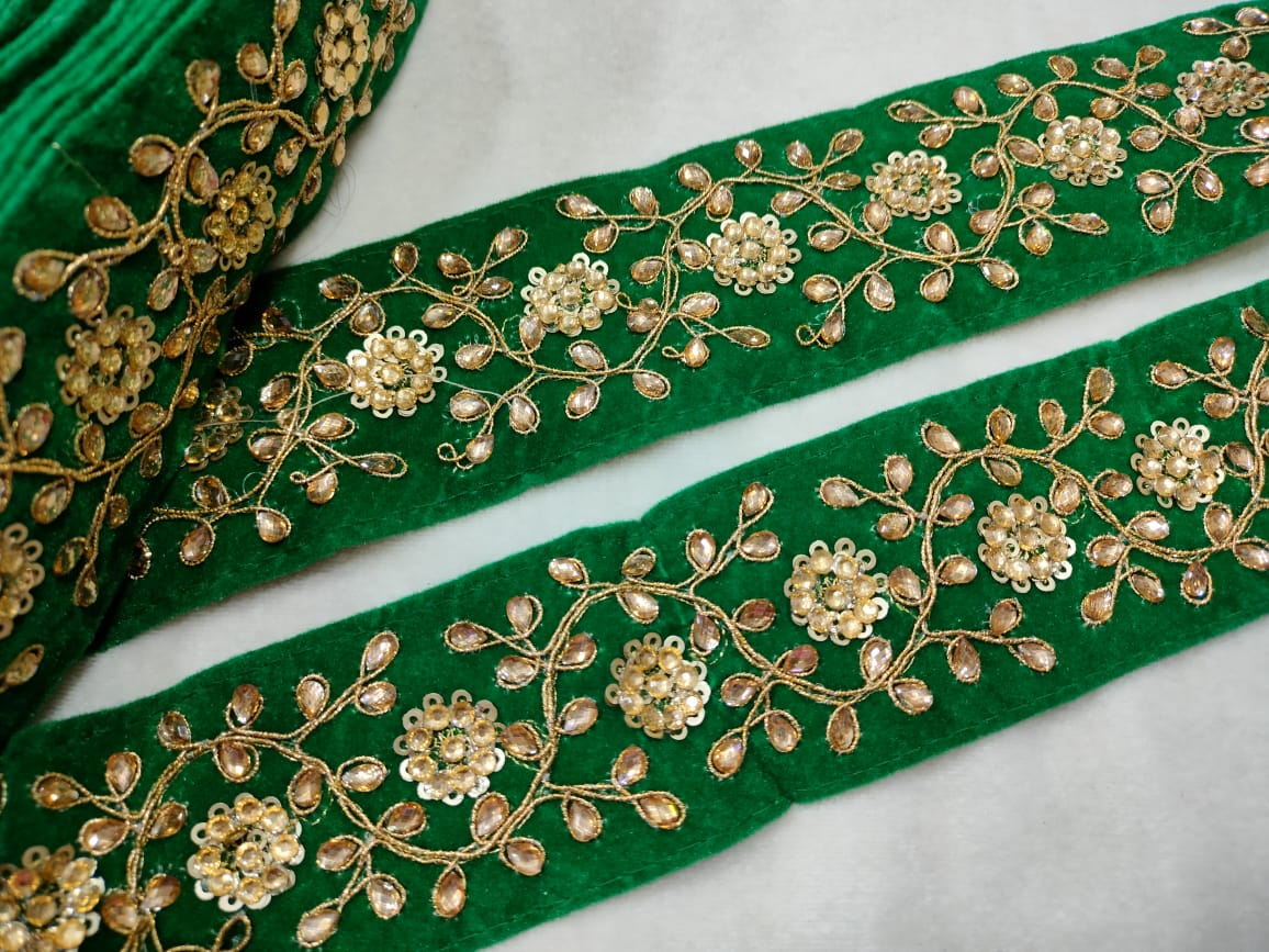 Green Embellished Fancy Work Lace