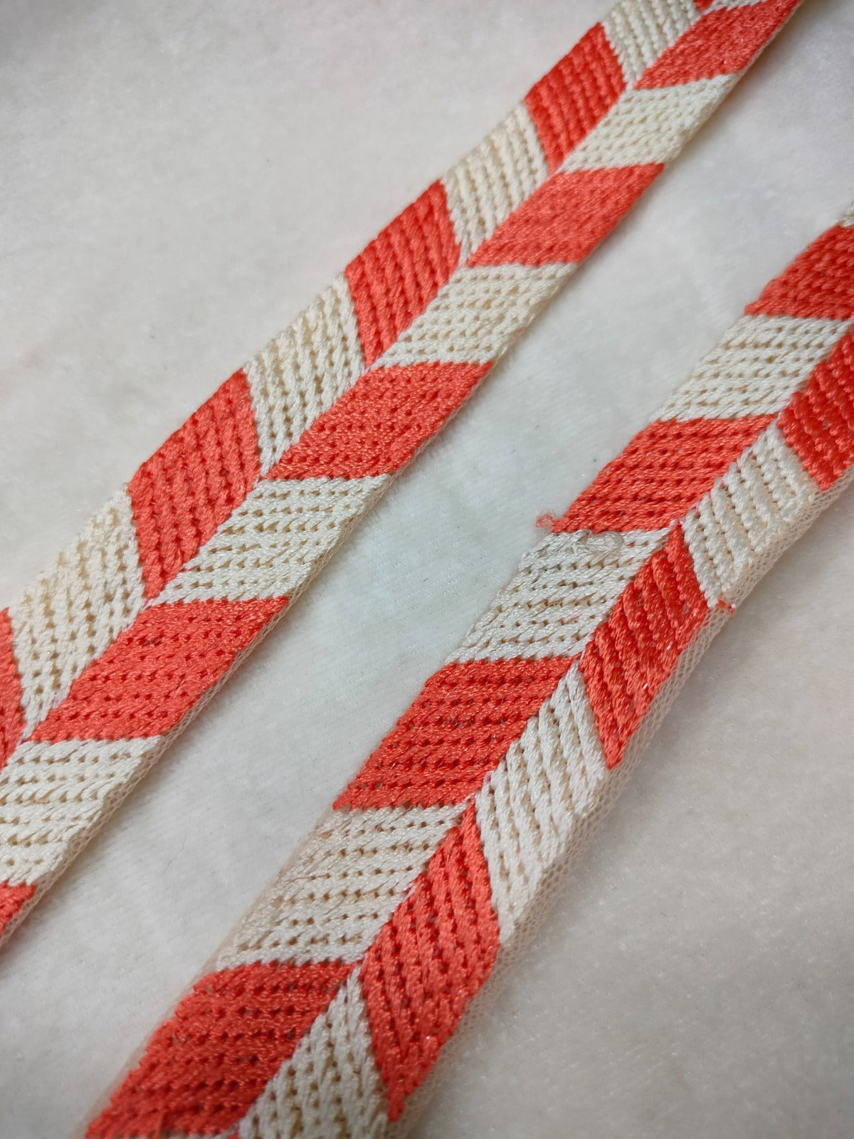 Orange & White Embellished Threadwork Trim