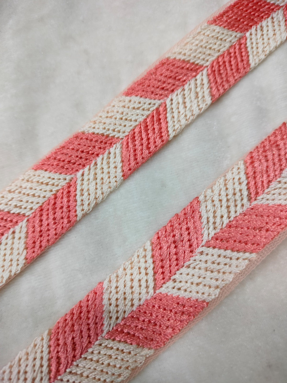 Pink & White Embellished Threadwork Trim