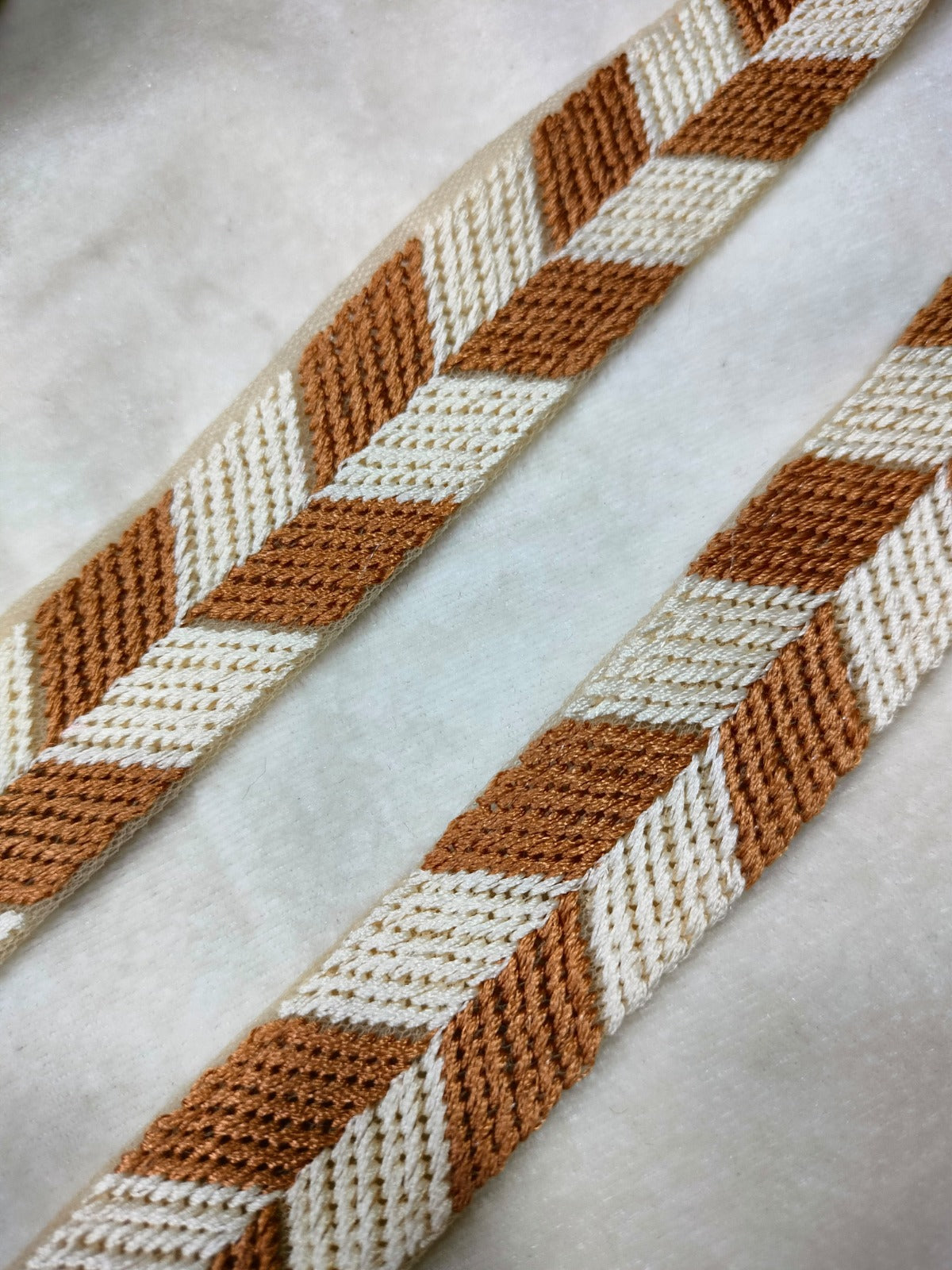 Dark Golden & White Embellished Threadwork Trim