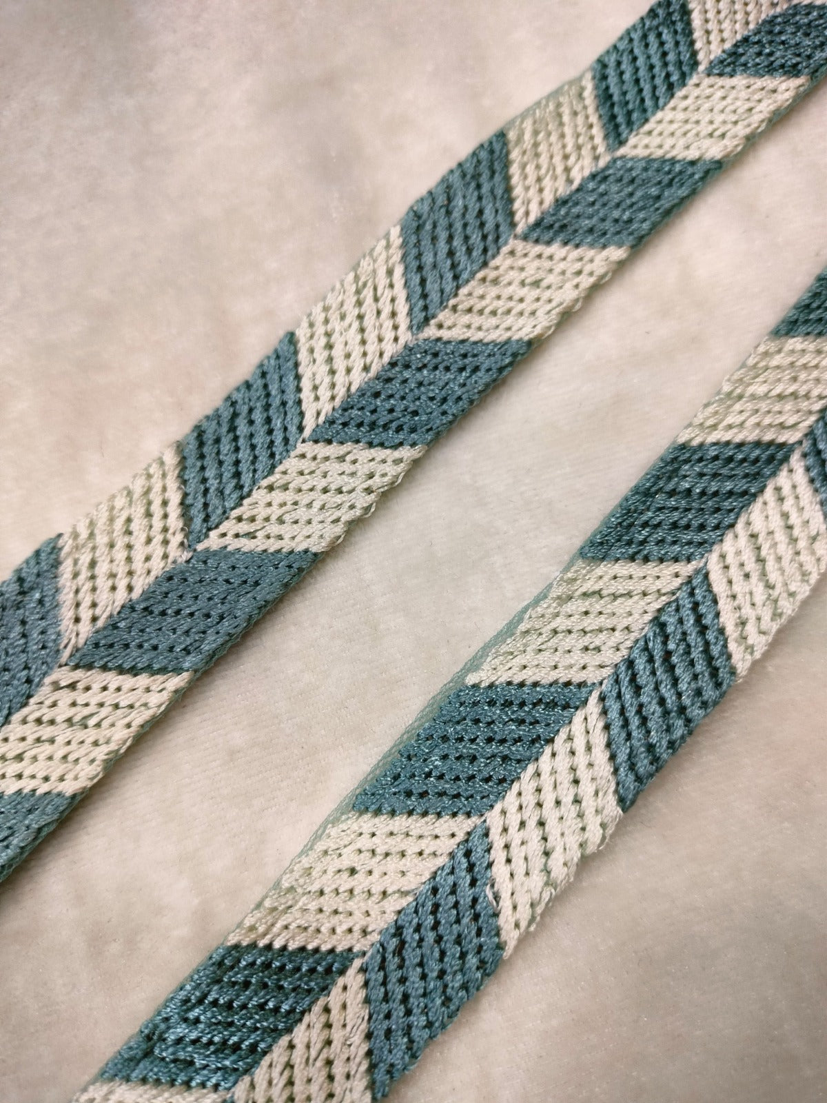 Sage Green & White Embellished Threadwork Trim