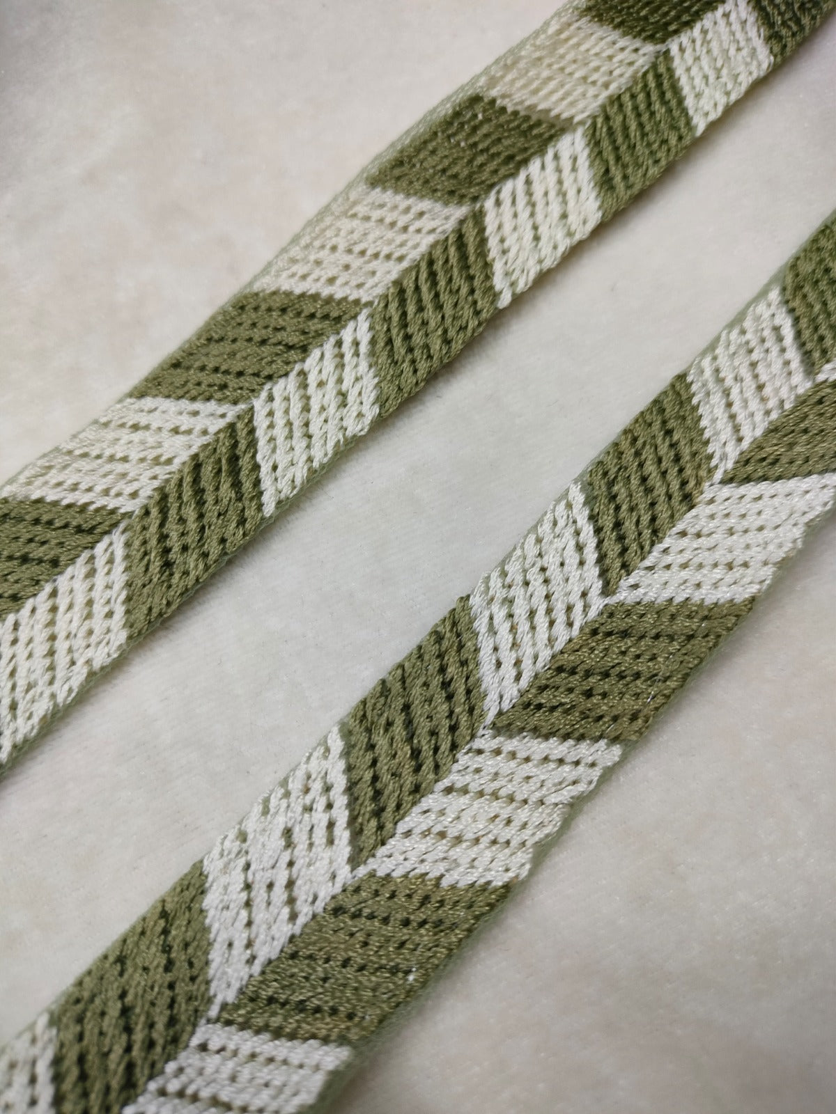 Green & White Embellished Threadwork Trim