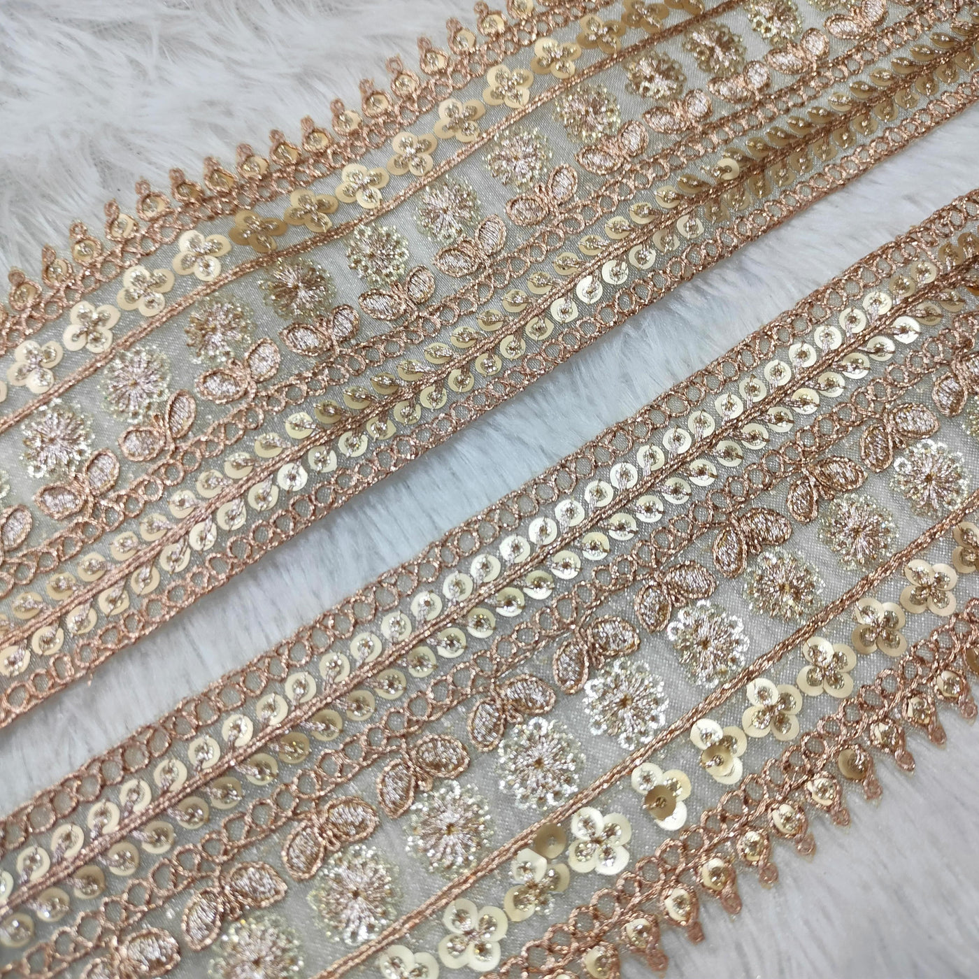 Rose Gold Fancy Sequins Work Trim