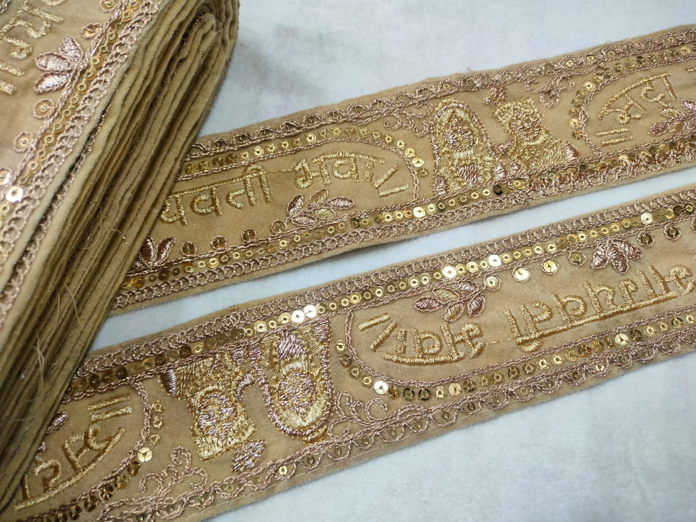 Khaki & Golden Zari & Sequins Embroidered Border