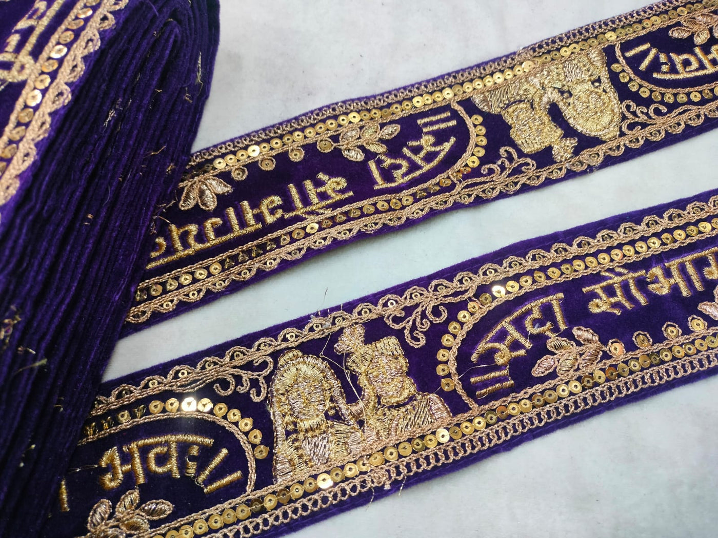 Violet & Golden Zari & Sequins Embroidered Border