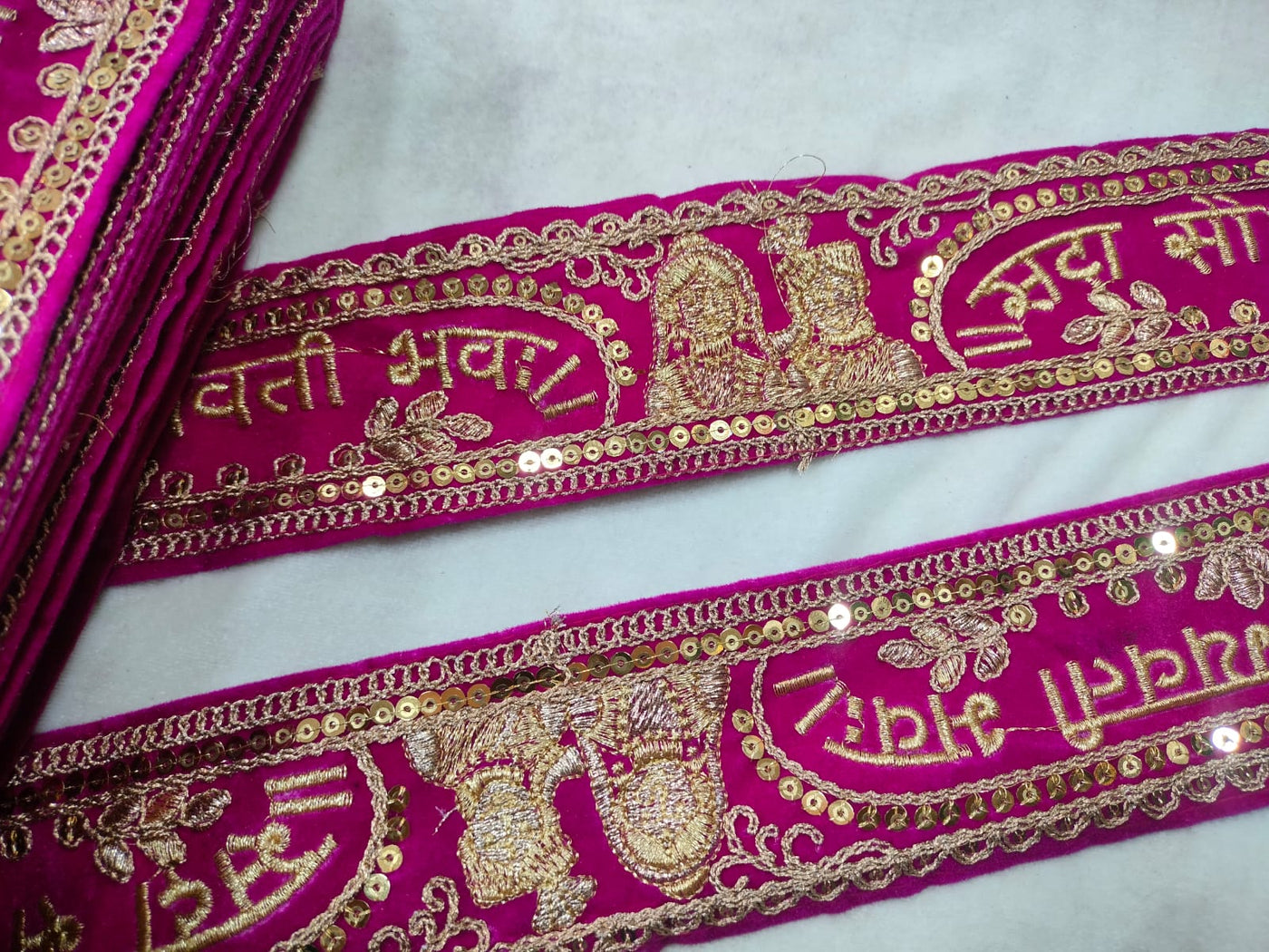 Magenta & Golden Zari & Sequins Embroidered Border