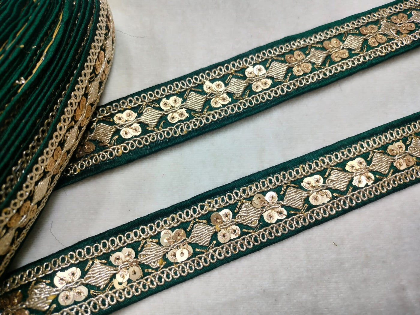 Dark Green Embellished Trim