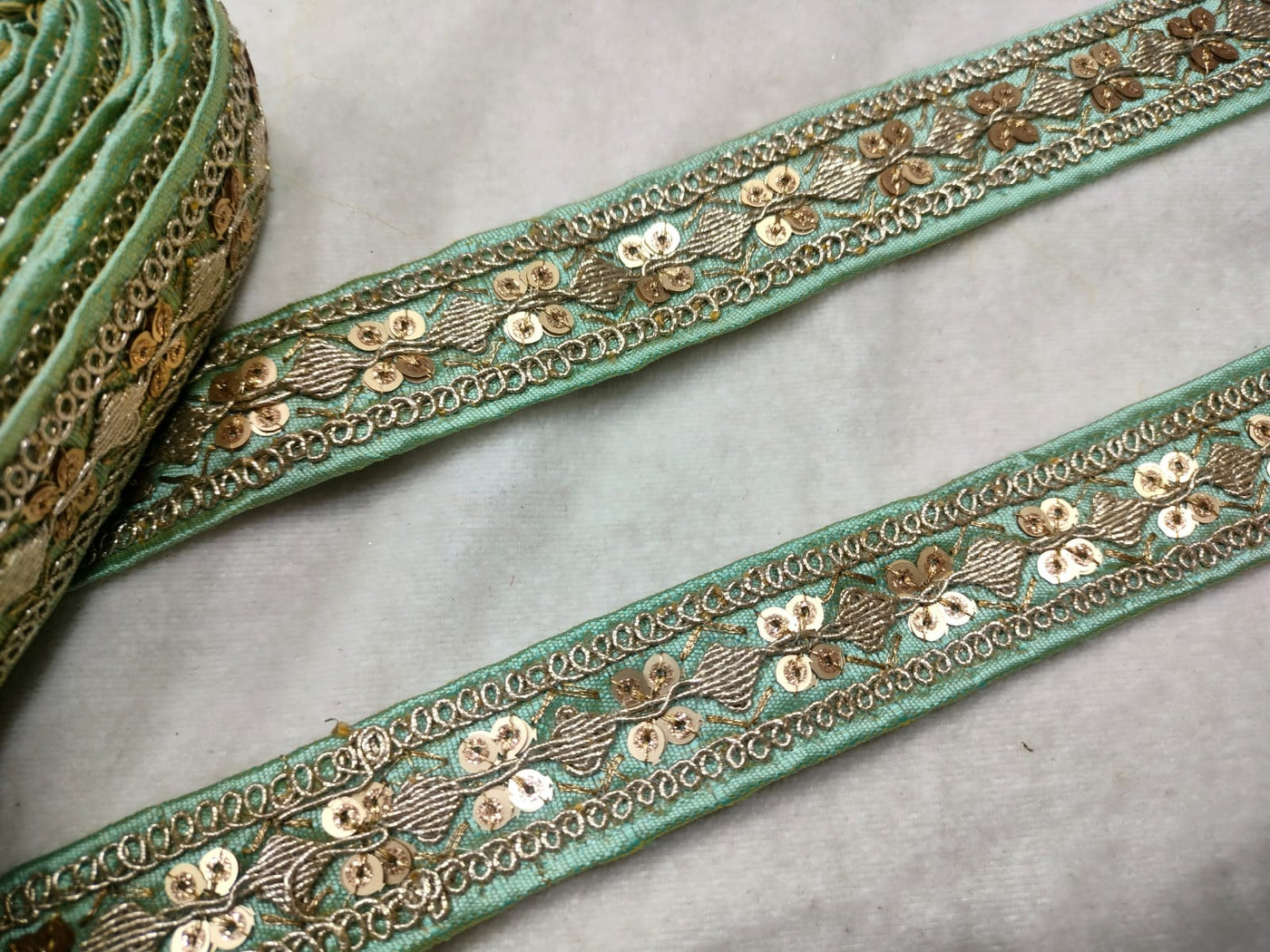 Pista Green Embellished Trim