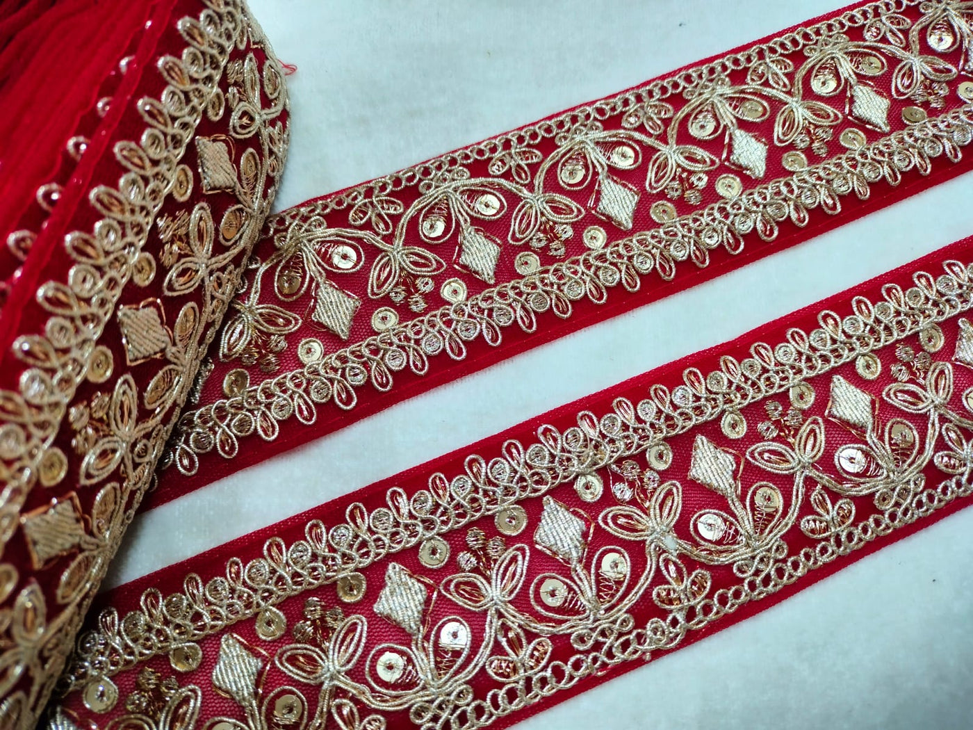 Red Zari Embroidered Border