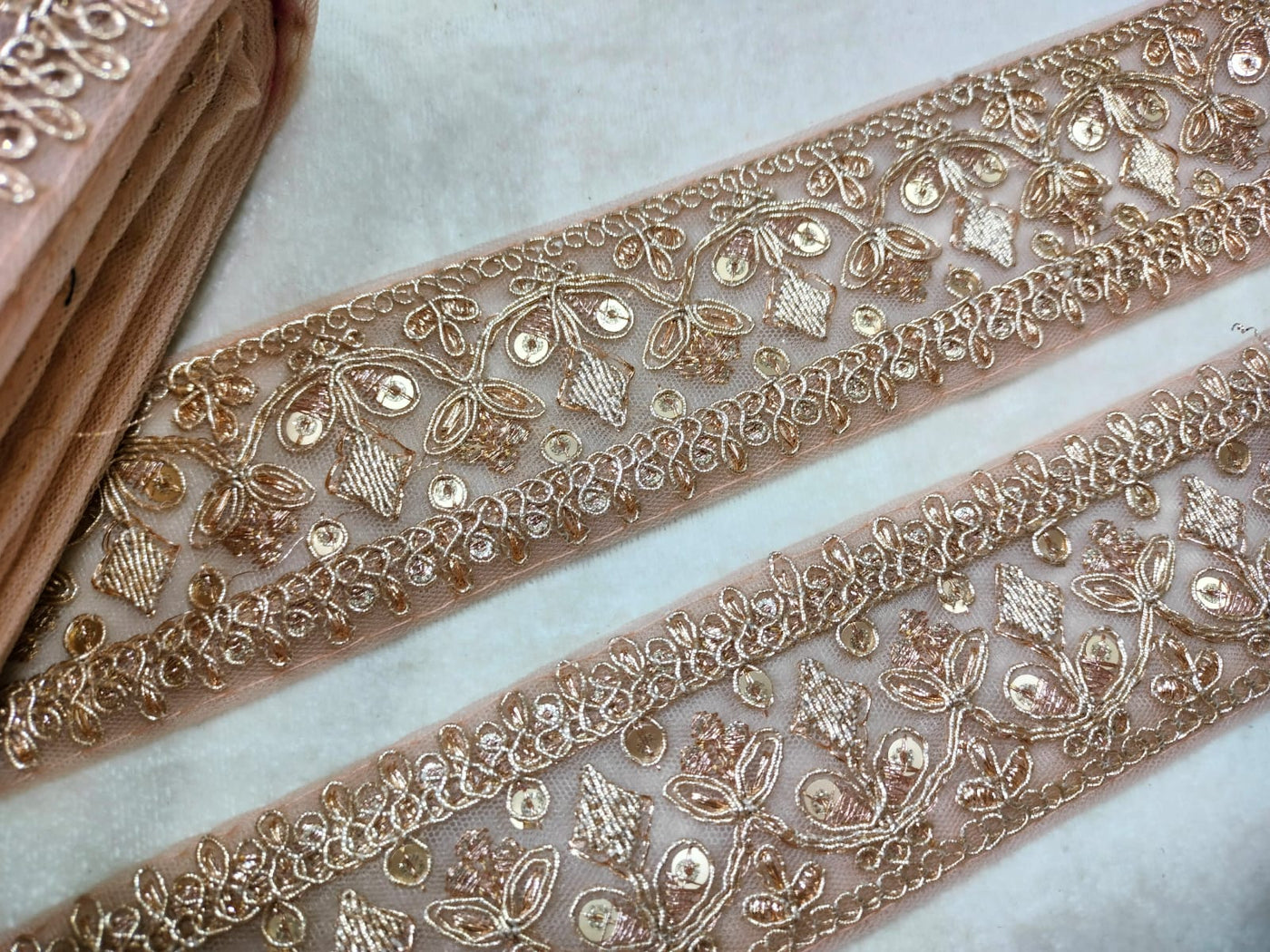 Peach Zari Embroidered Border