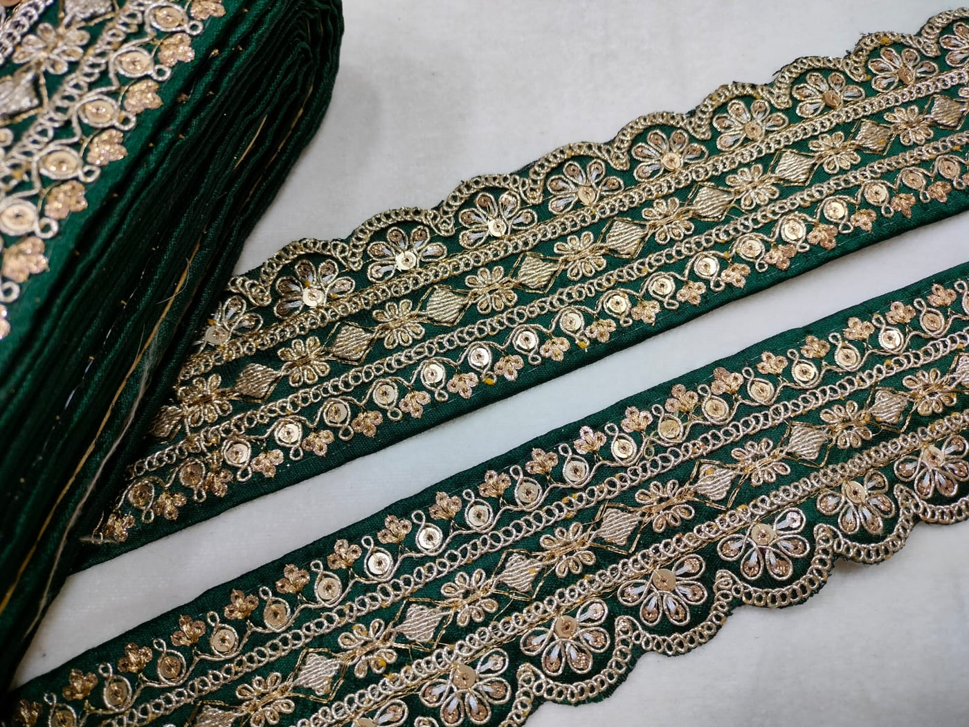 Dark Green Embellished Trim