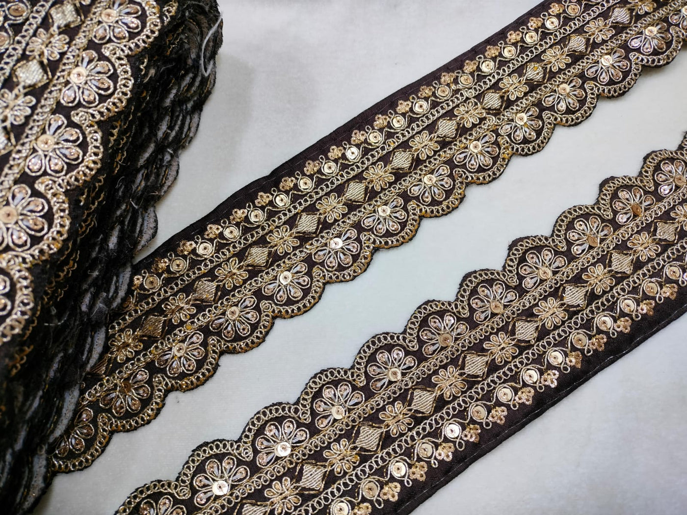 Coffee Brown Fancy Embellished Trim