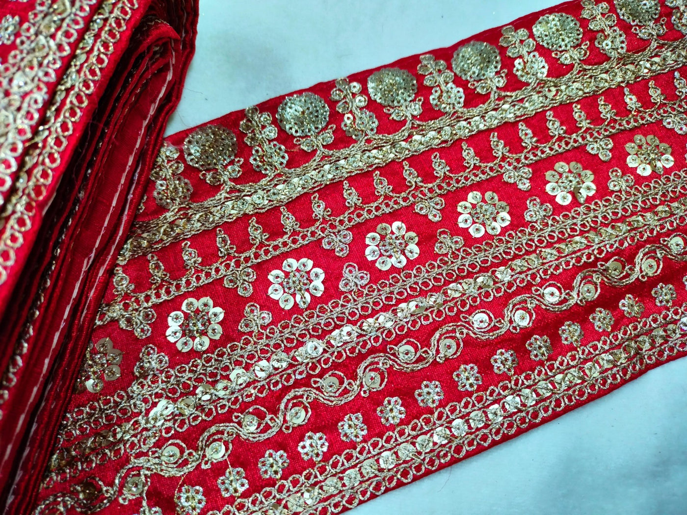 Red & Golden Embellished Trim