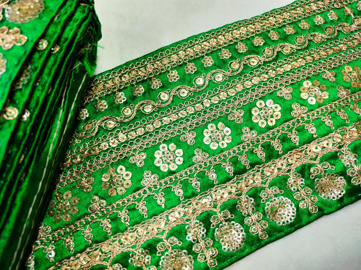 Green & Golden Embellished Trim