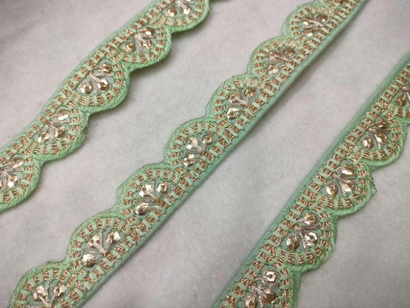 Pista Green Scalloped Zari Trim